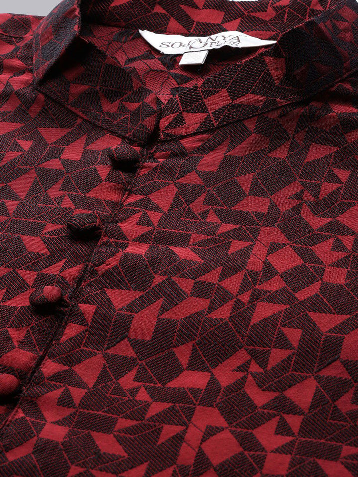 SOJANYA Mandarin Collar Woven Design Kurta