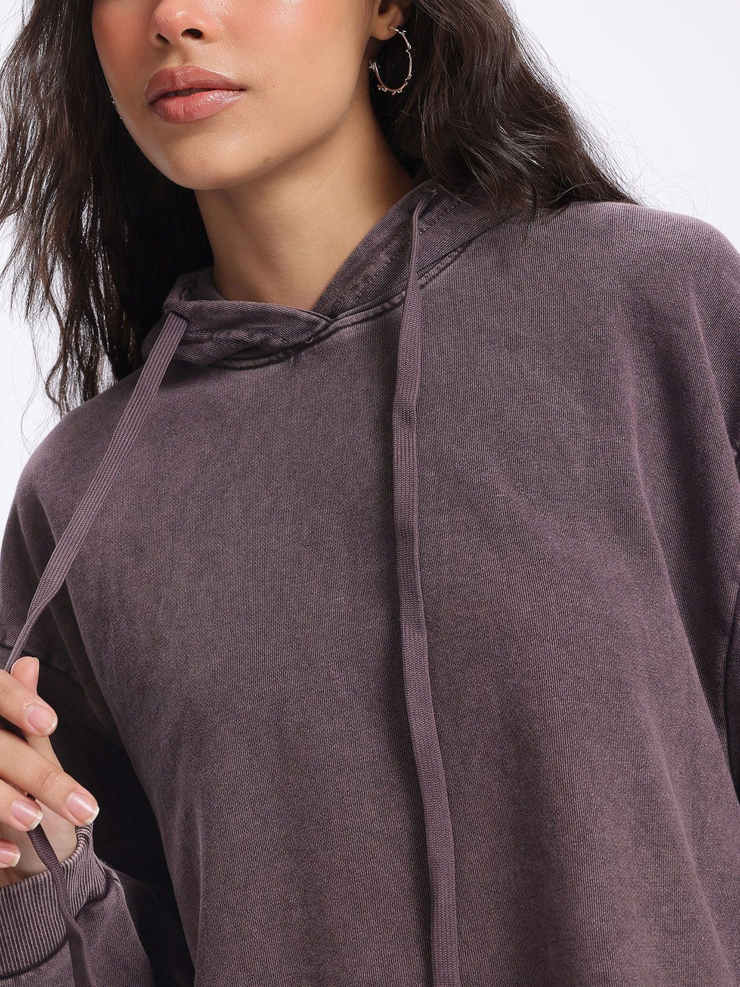 DressBerry Raw Hem Drop-Shoulder Hooded Sweatshirt