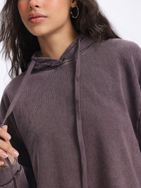 DressBerry Raw Hem Drop-Shoulder Hooded Sweatshirt
