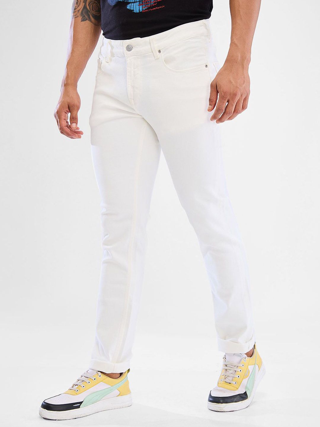 SPYKAR Men Slim Fit Low-Rise Clean Look Stretchable Cropped Jeans