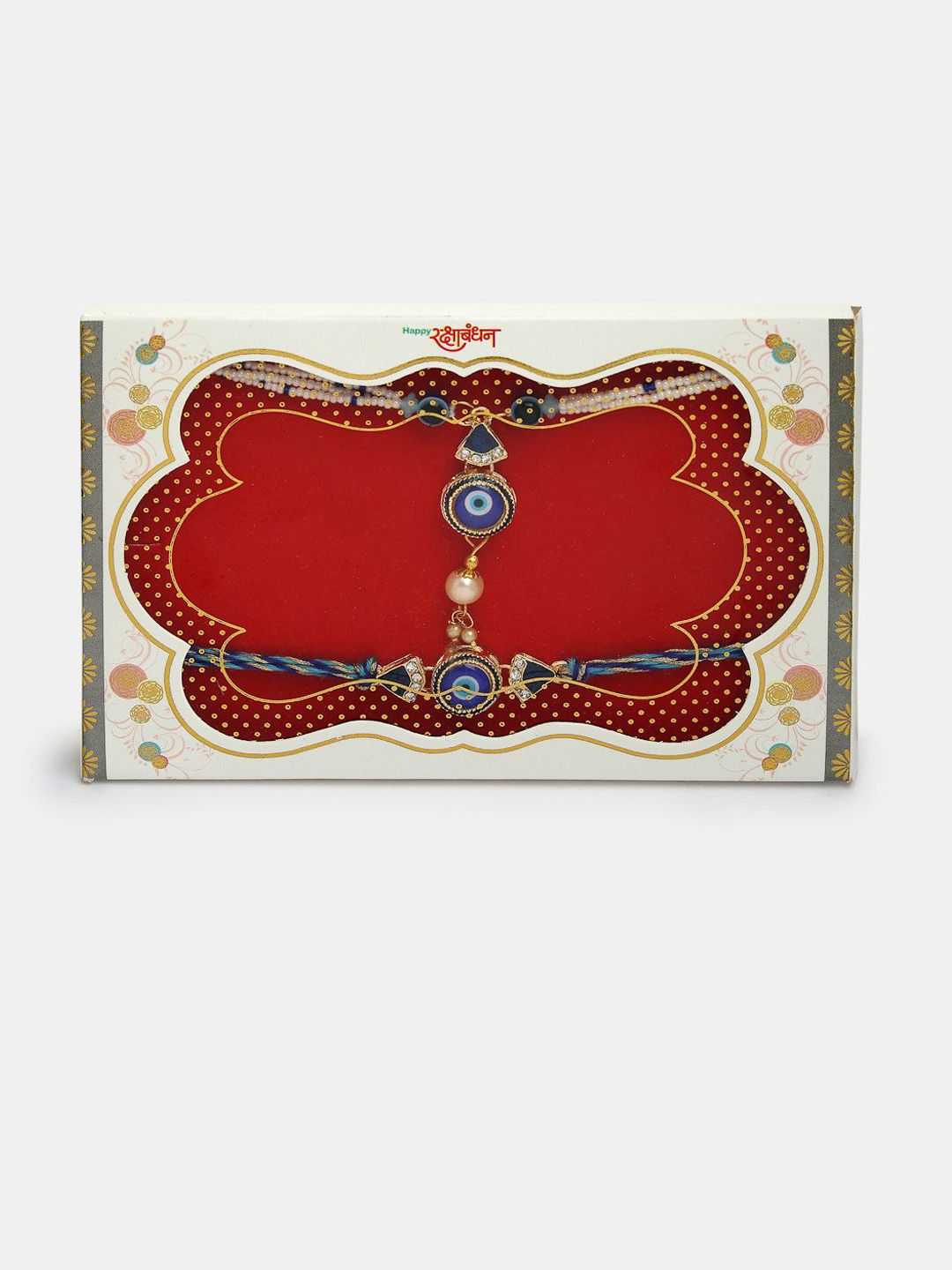 NVR Set of 2 Evil Eye Stone-Studded & Beaded Bhaiya Bhabhi Rakhi with Roli Chawal