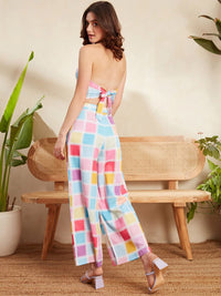 Berrylush Colourblocked Halter Neck Cropped Top WIth WIde Leg Trousers Co-Ords