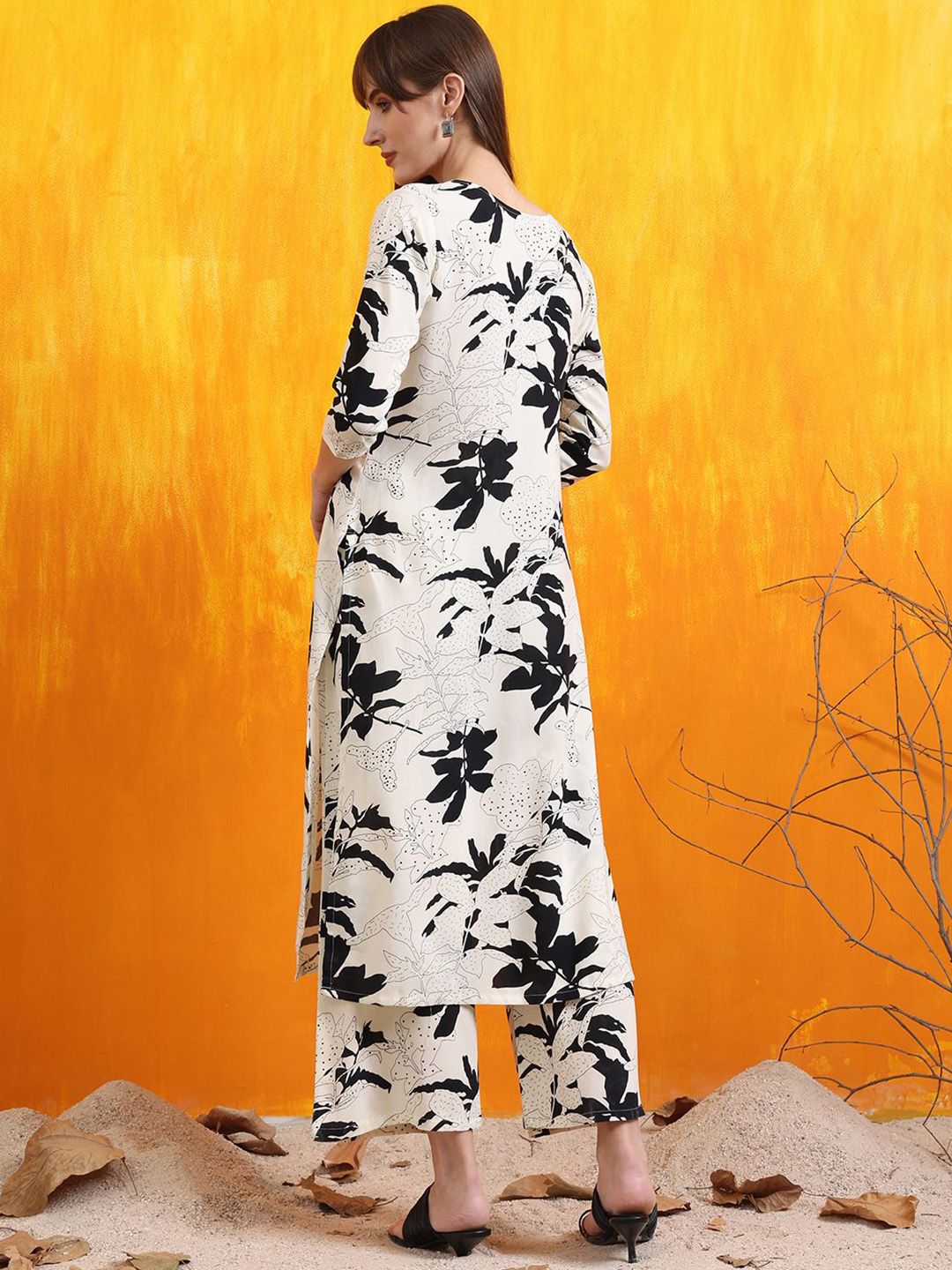 KALINI Floral Printed Straight Kurta with Palazzos