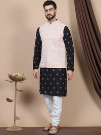 Kurta Kerja Benang Lurus Anouk Motif Etnik Hitam Bersulam dengan Churidar