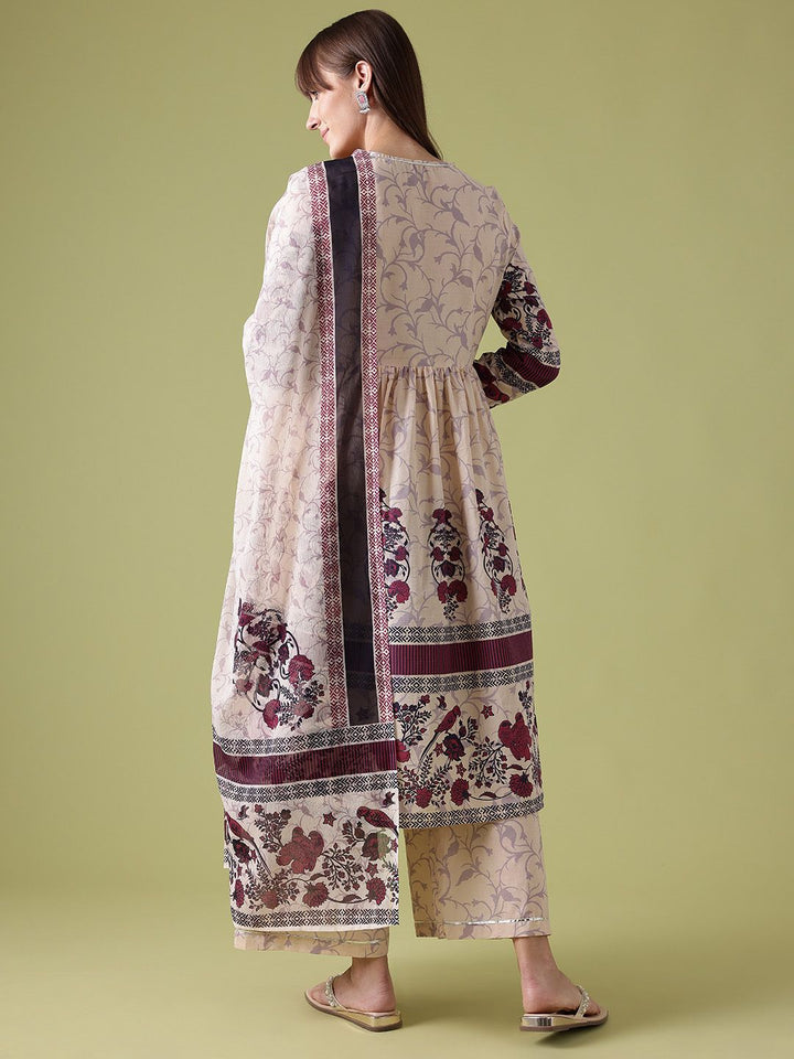 Anouk Printed Gotta Patti Cotton Angrakha Kurta with Palazzos & With Dupatta