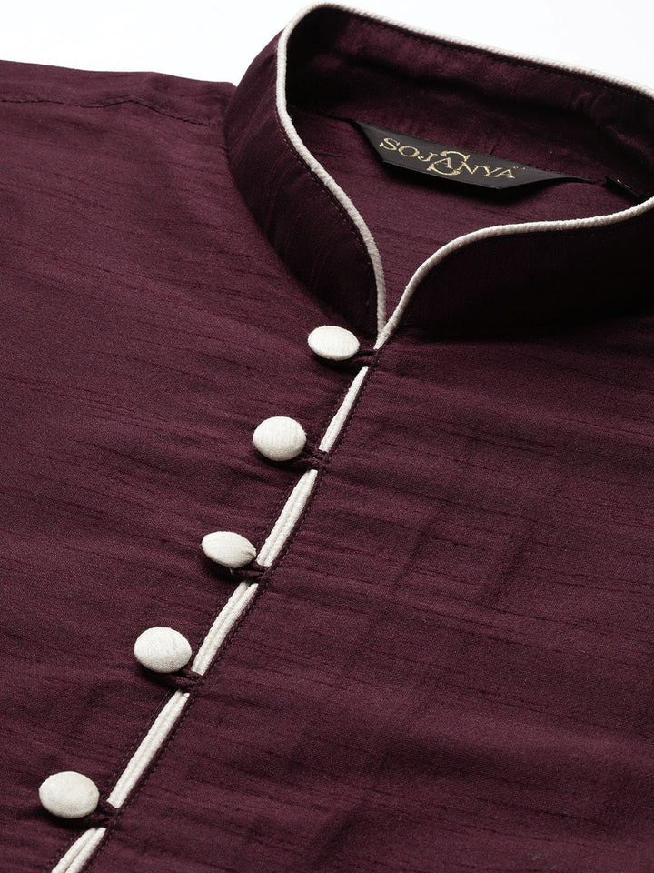 SOJANYA Men Burgundy Solid Straight Kurta
