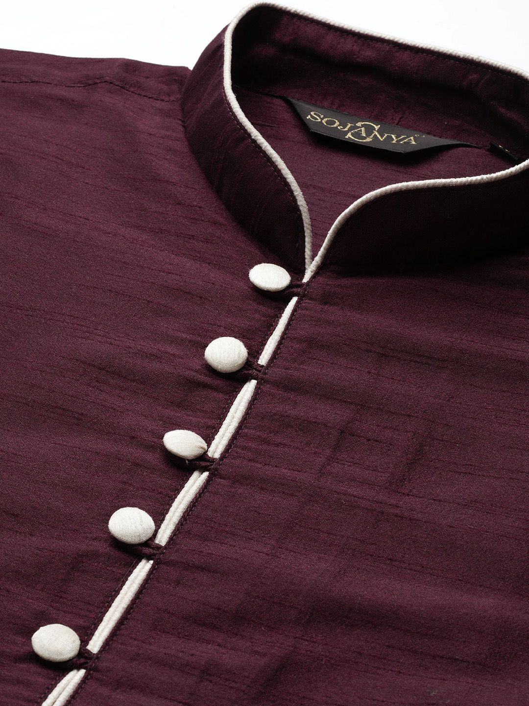 SOJANYA Men Burgundy Solid Straight Kurta