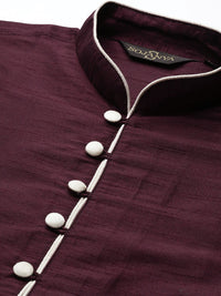 SOJANYA Men Burgundy Solid Straight Kurta