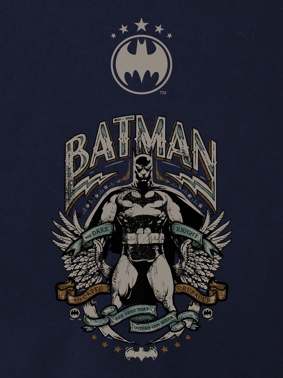 Bewakoof Navy Blue Batman Printed Drop Shoulder Sleeves Pure Cotton Oversized T-shirt