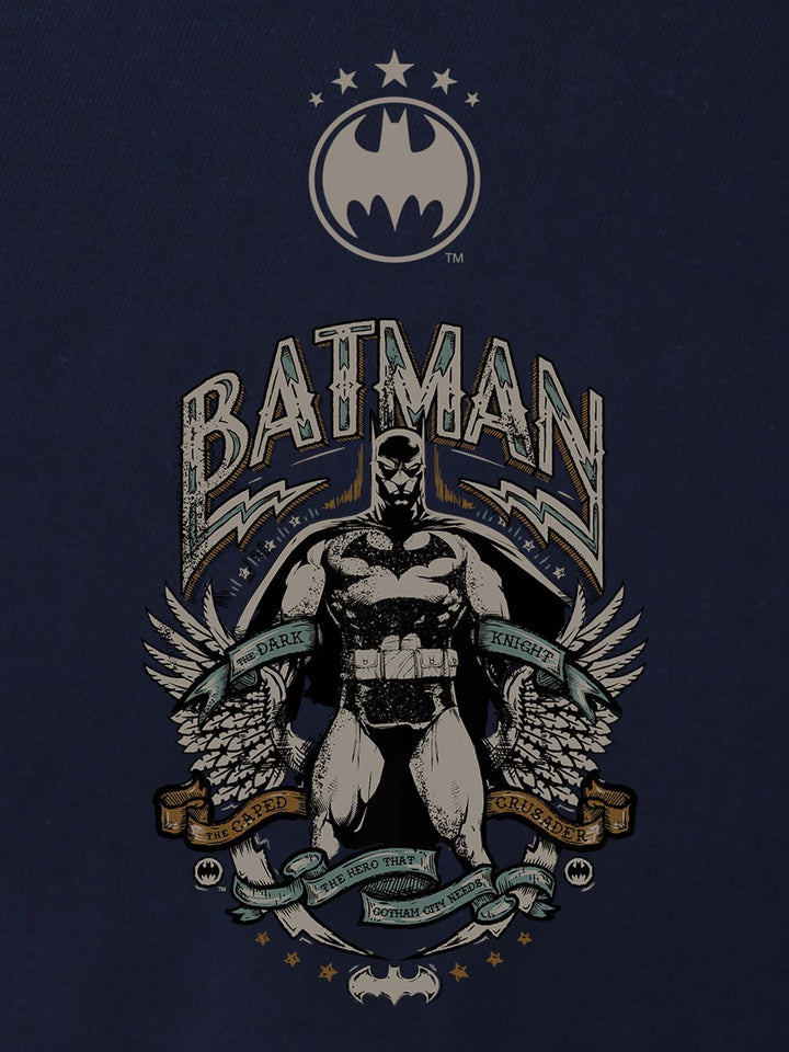 Bewakoof Navy Blue Batman Printed Drop Shoulder Sleeves Pure Cotton Oversized T-shirt