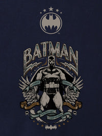 Bewakoof Navy Blue Batman Printed Drop Shoulder Sleeves Pure Cotton Oversized T-shirt