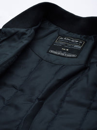 The Indian Garage Co Men Navy Blue White Striped Bomber Jacket