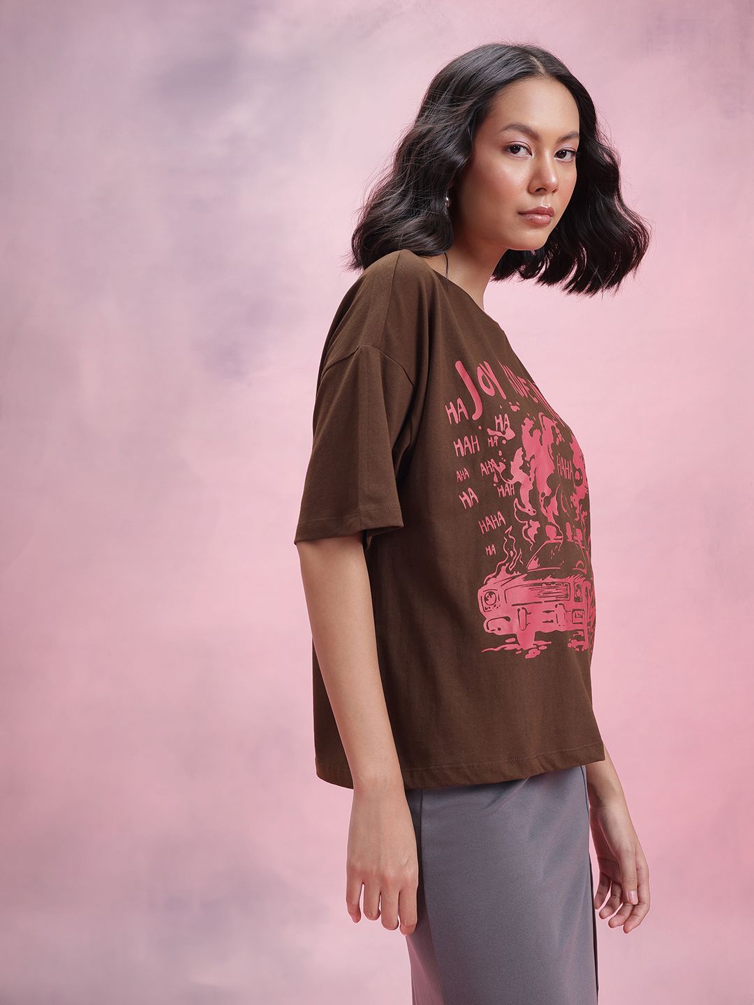 DressBerry Women Printed Drop-Shoulder Sleeves Pure Cotton Relaxed Fit T-shirt