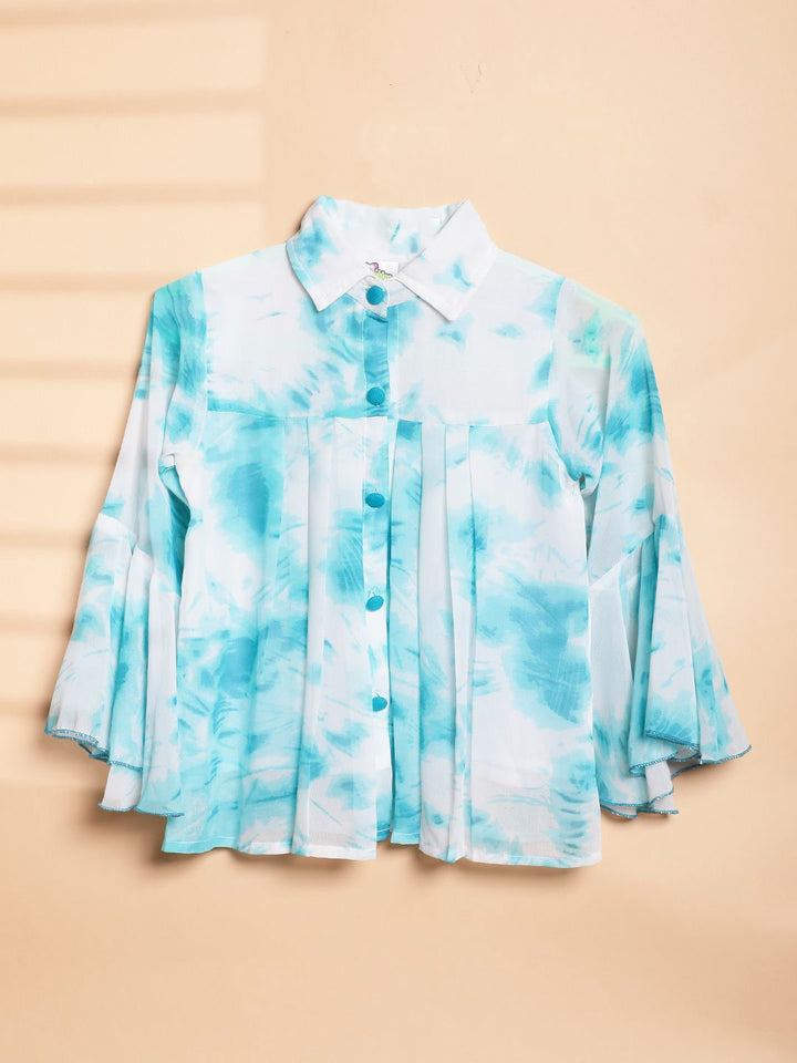 Cutiekins Girls Tie and Dye Print Flared Sleeve Shirt Style Top