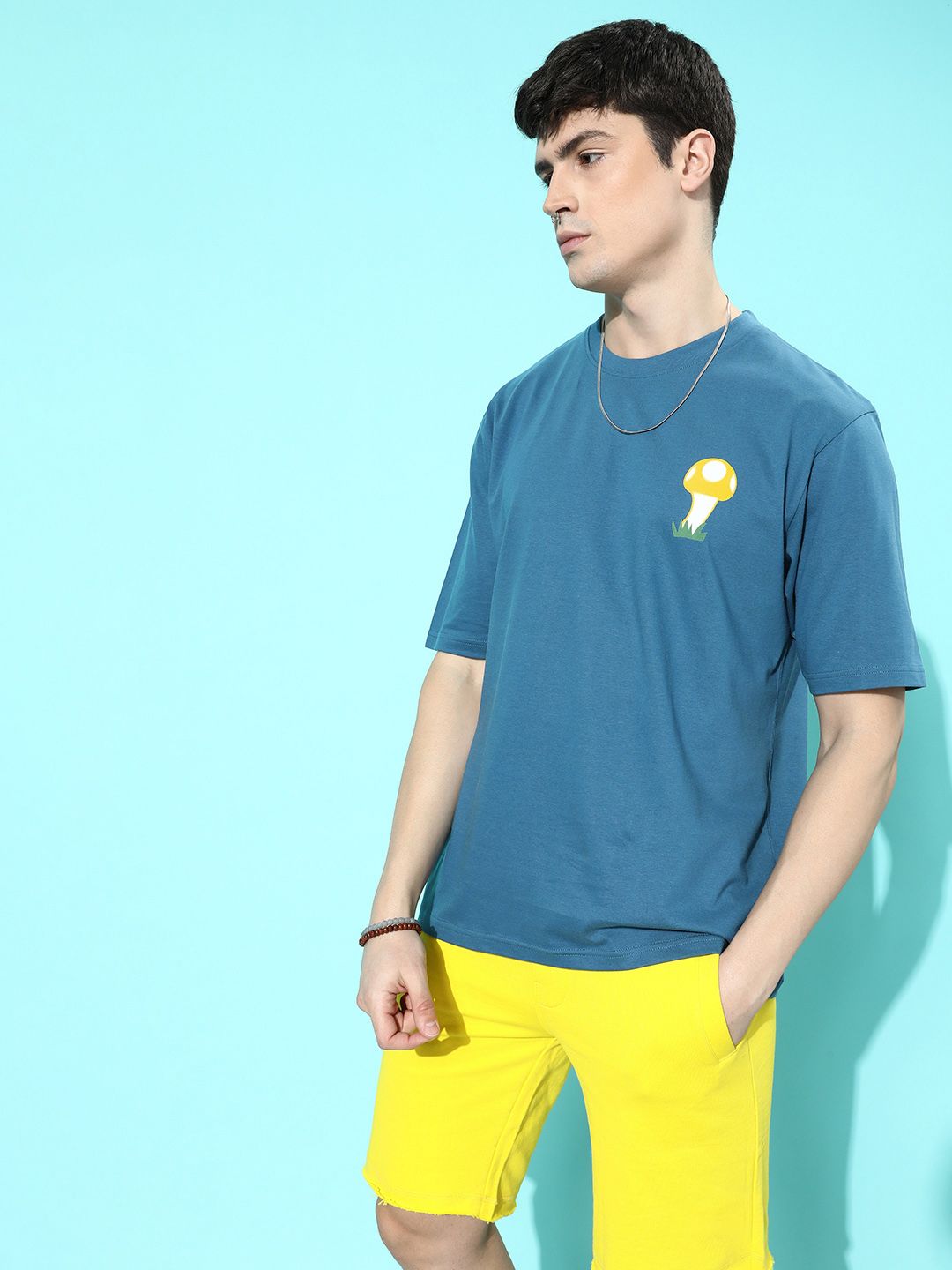 Difference of Opinion Men Blue Conversational Printed Pure Cotton Oversized T-Shirt