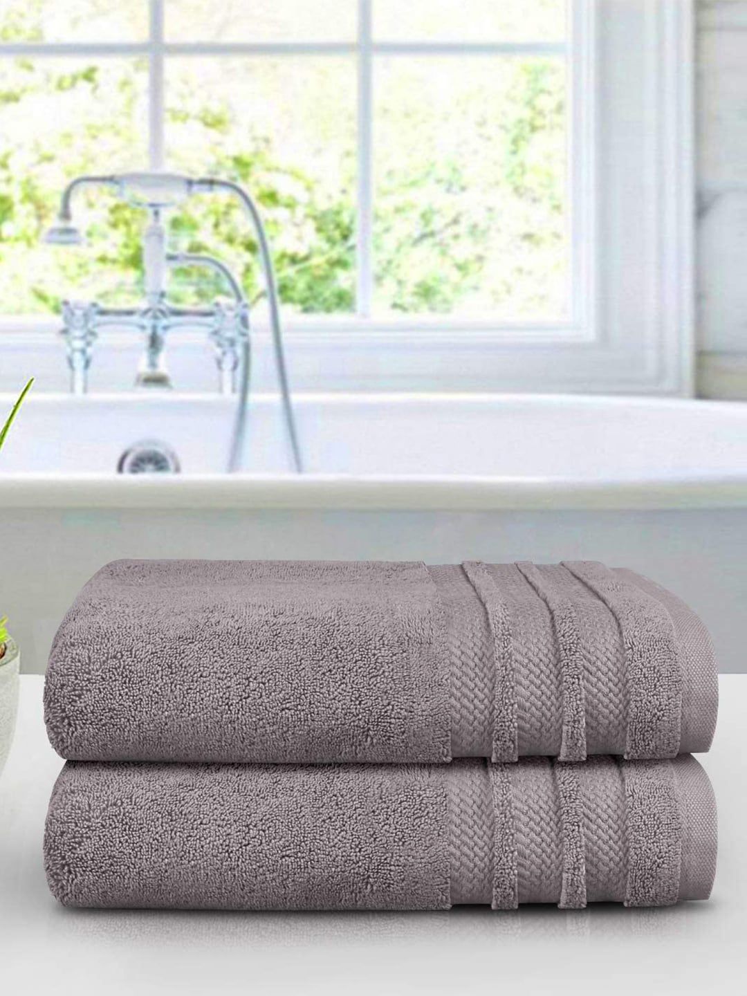 MYTRIDENT Unisex Set of 2 Grey 625 GSM Cotton Bath Towel