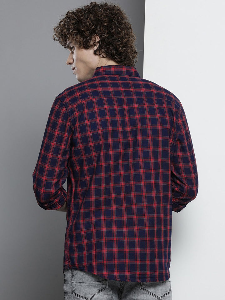 The Indian Garage Co Men Navy Blue & Red Checked Casual Shirt