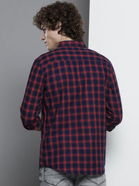 The Indian Garage Co Men Navy Blue & Red Checked Casual Shirt