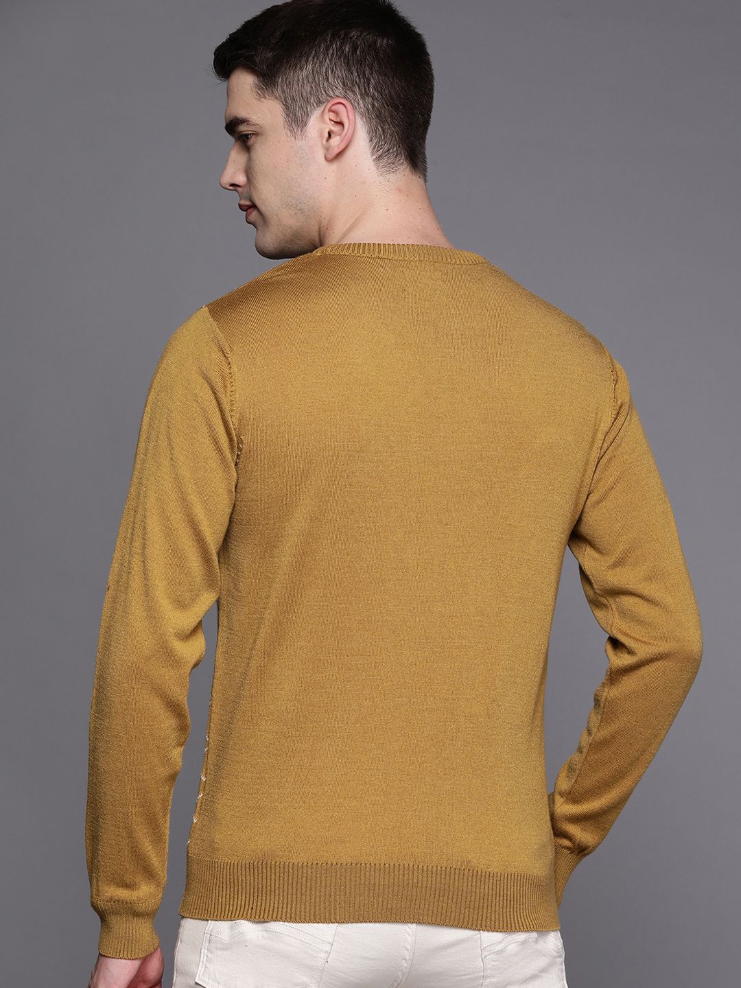 Raymond Men Mustard & White Checked Pullover