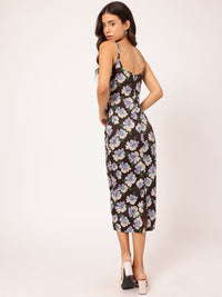 DressBerry Floral Printed Shoulder Straps Sheath Midi Dress