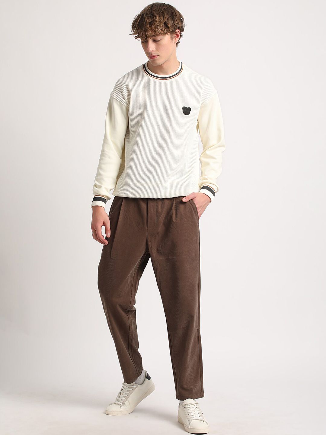 THE BEAR HOUSE Men Relaxed Loose Fit Cotton Trousers