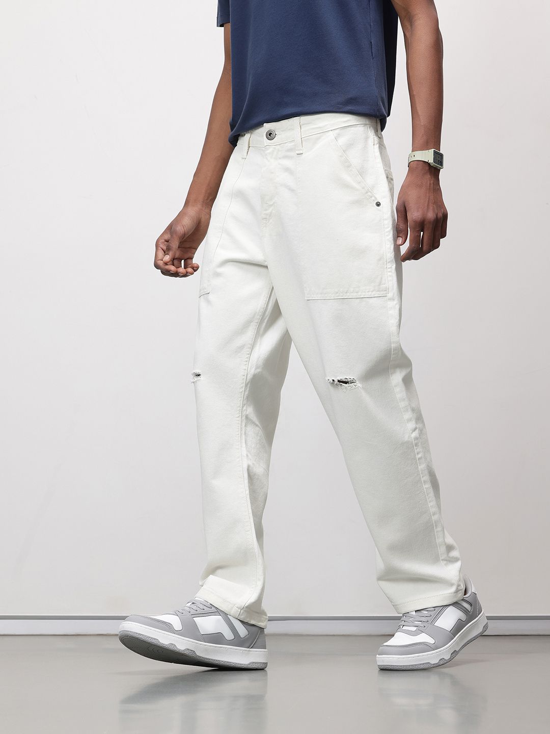 ether Men Slash Knee Baggy Jeans