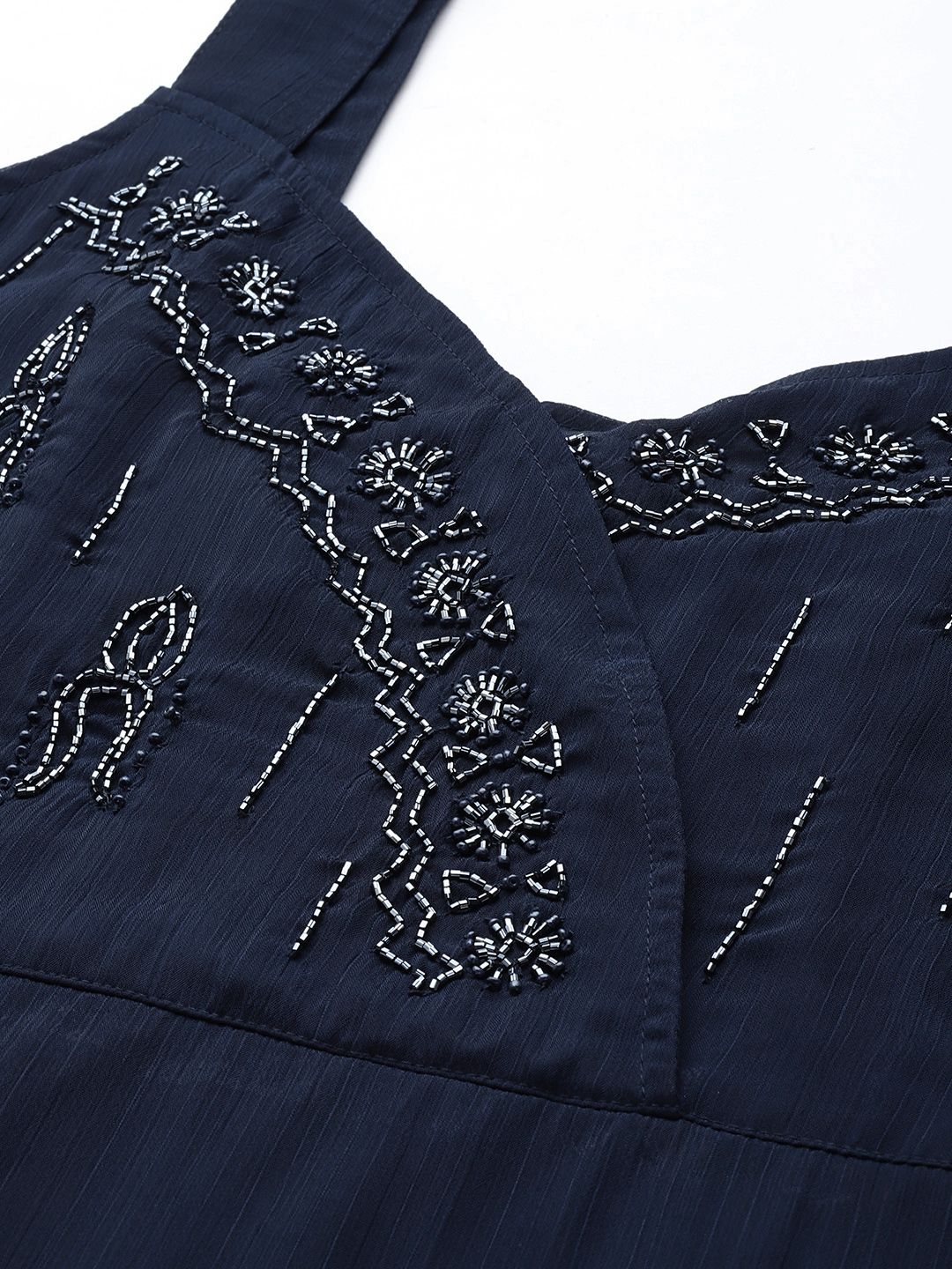 Antheaa Navy Blue Georgette Embellished Wrap Dress