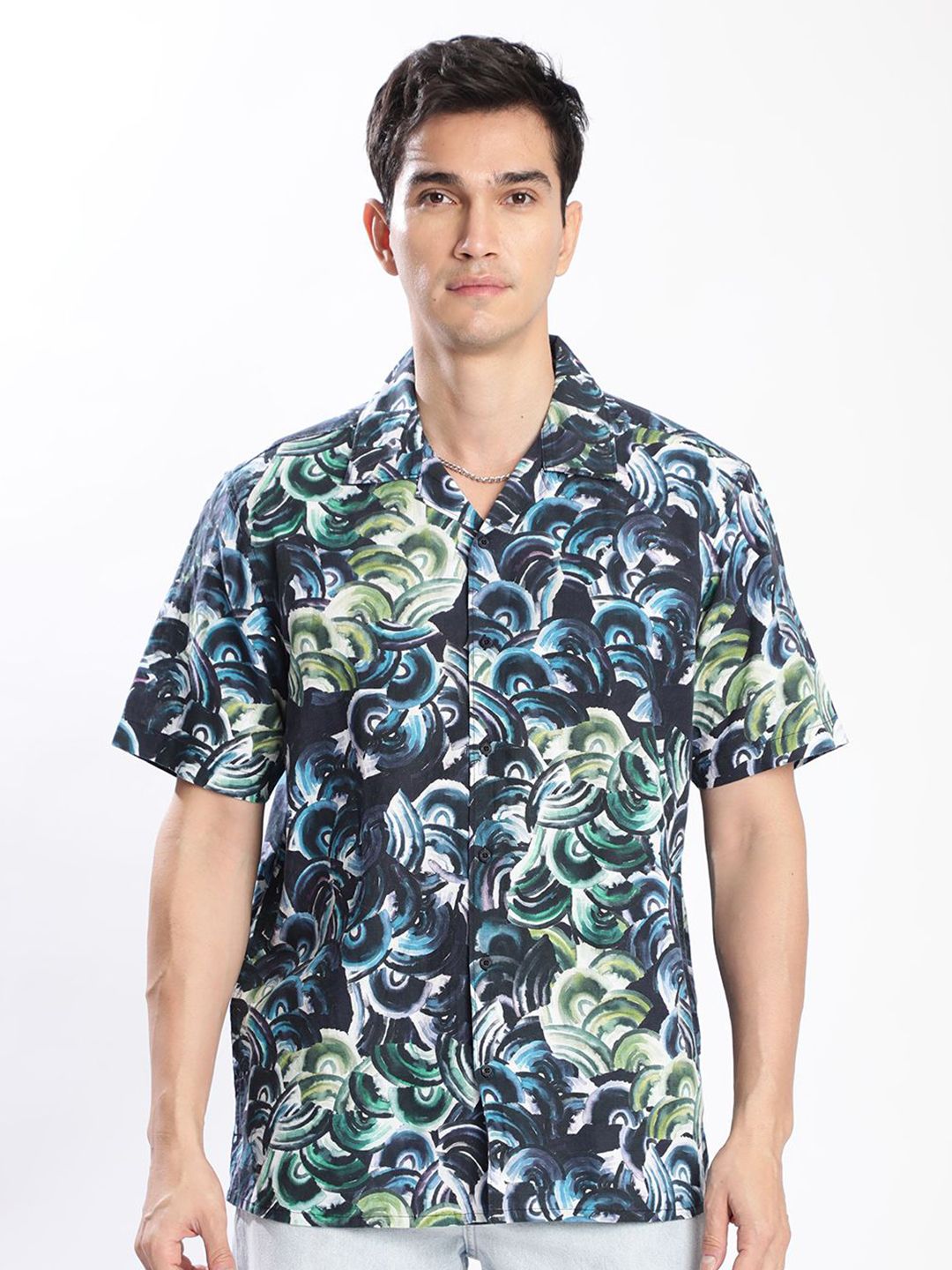 Bene Kleed Men Printed Cotton Linen Casual Shirt