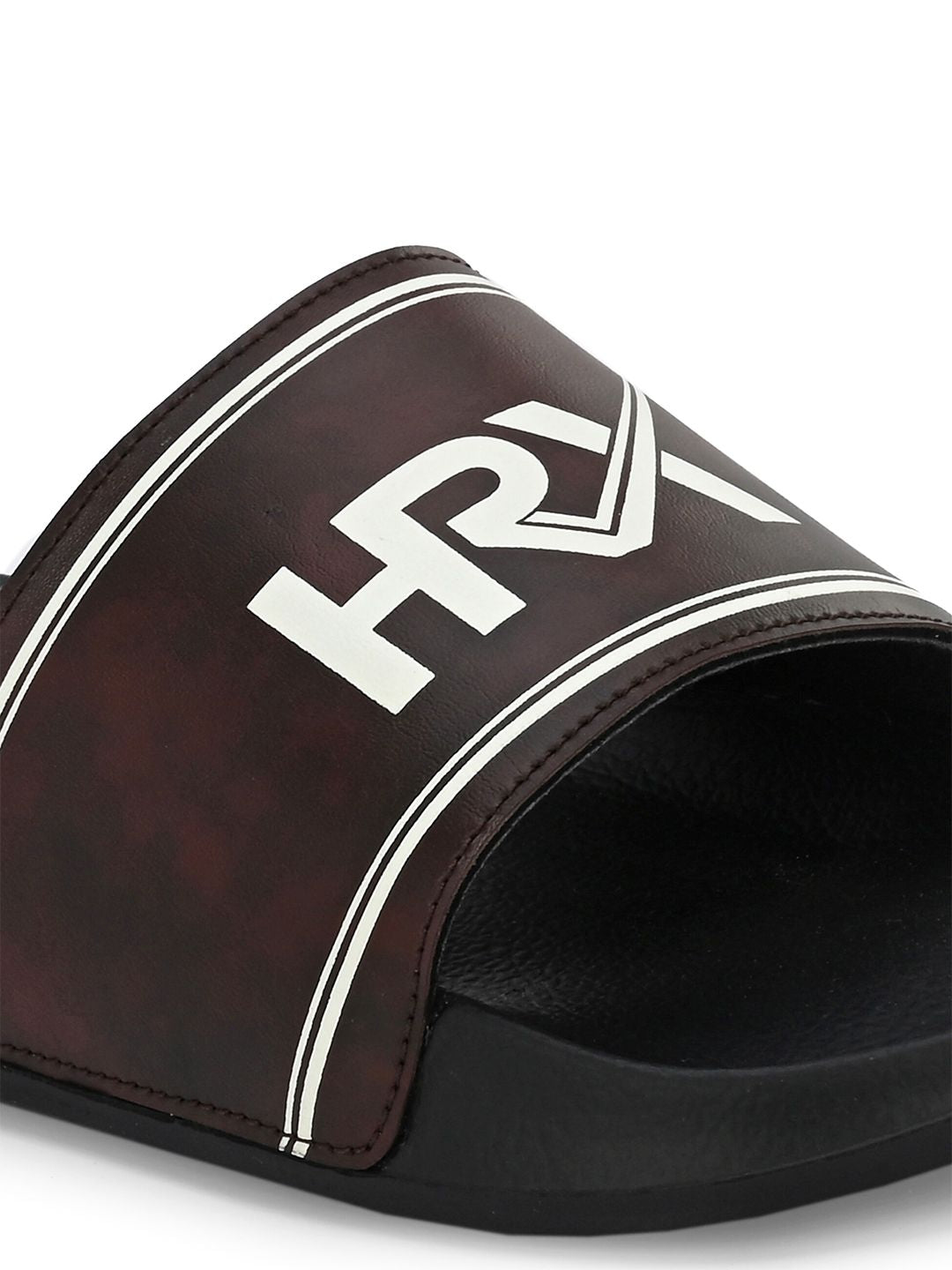 HRX by Hrithik Roshan Men Coffee Brown & Black Brand Logo Printed Sliders