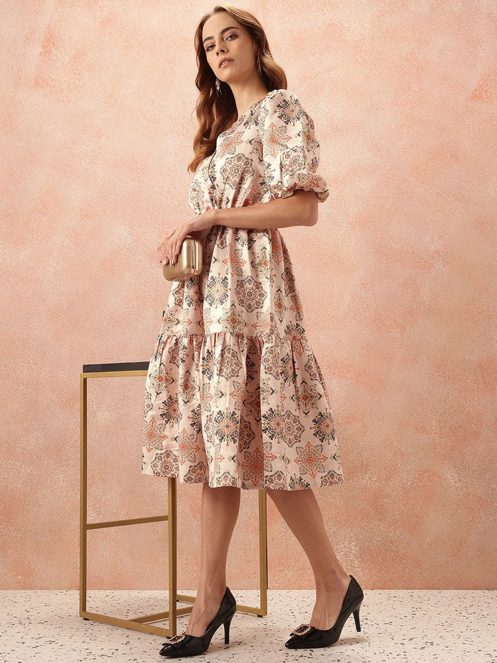 all about you Ethnic Motifs Print Puff Sleeves Wrap-Style Dress