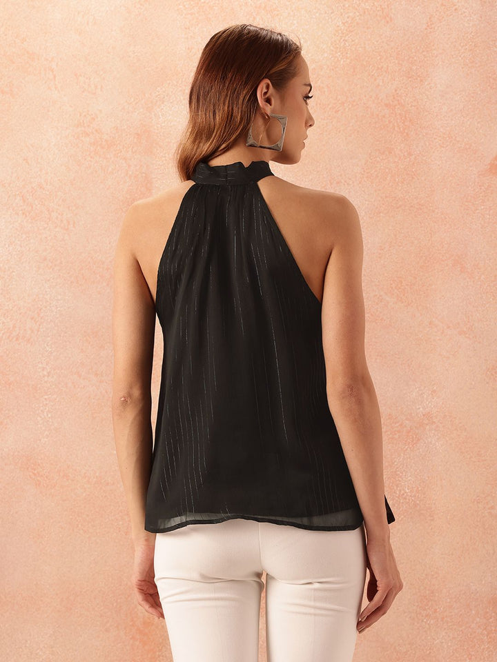 all about you Vertically Striped Knot Detail Halter Neck A-Line Top