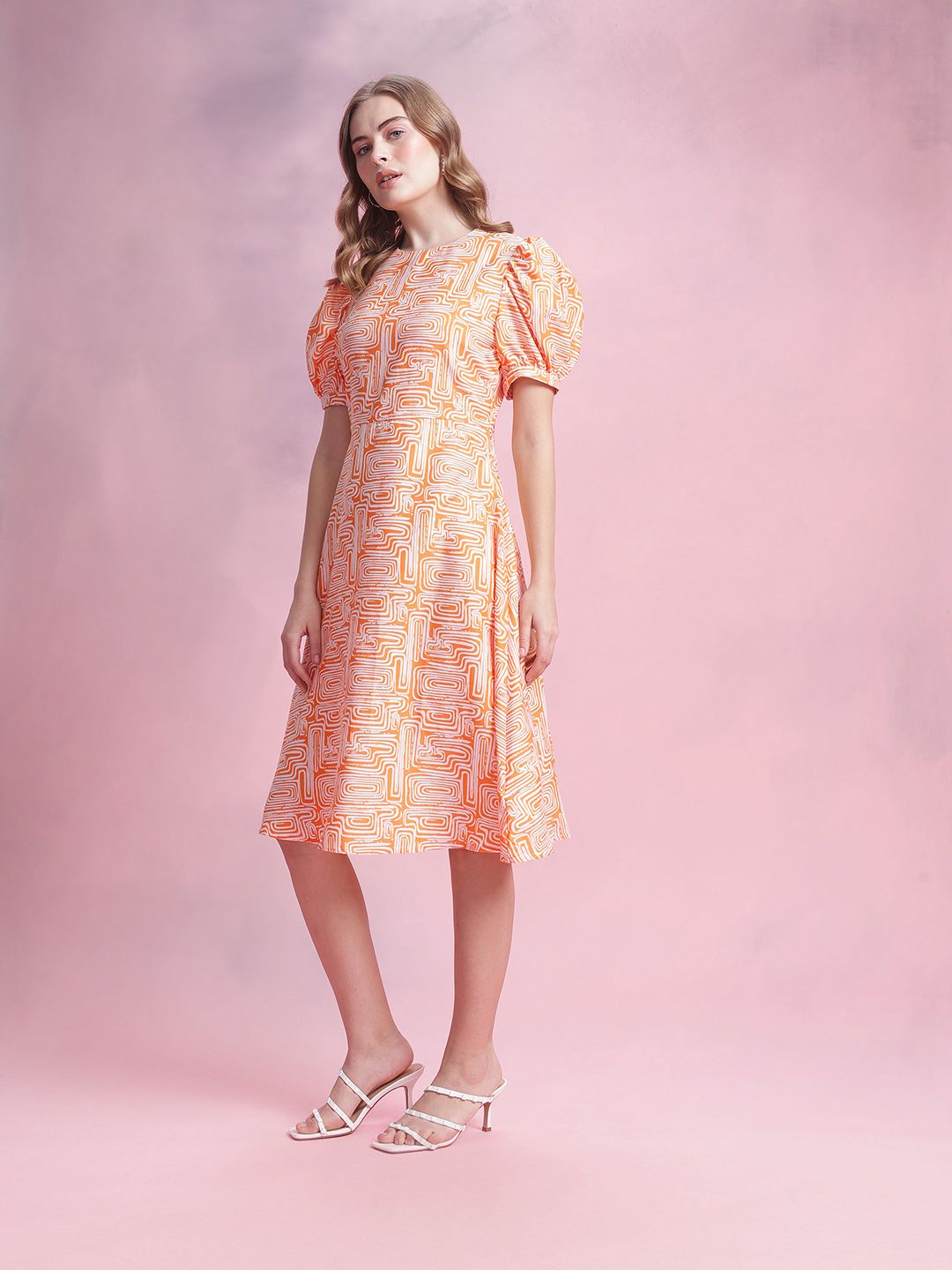 DressBerry Printed Puff Sleeve A-Line Dress
