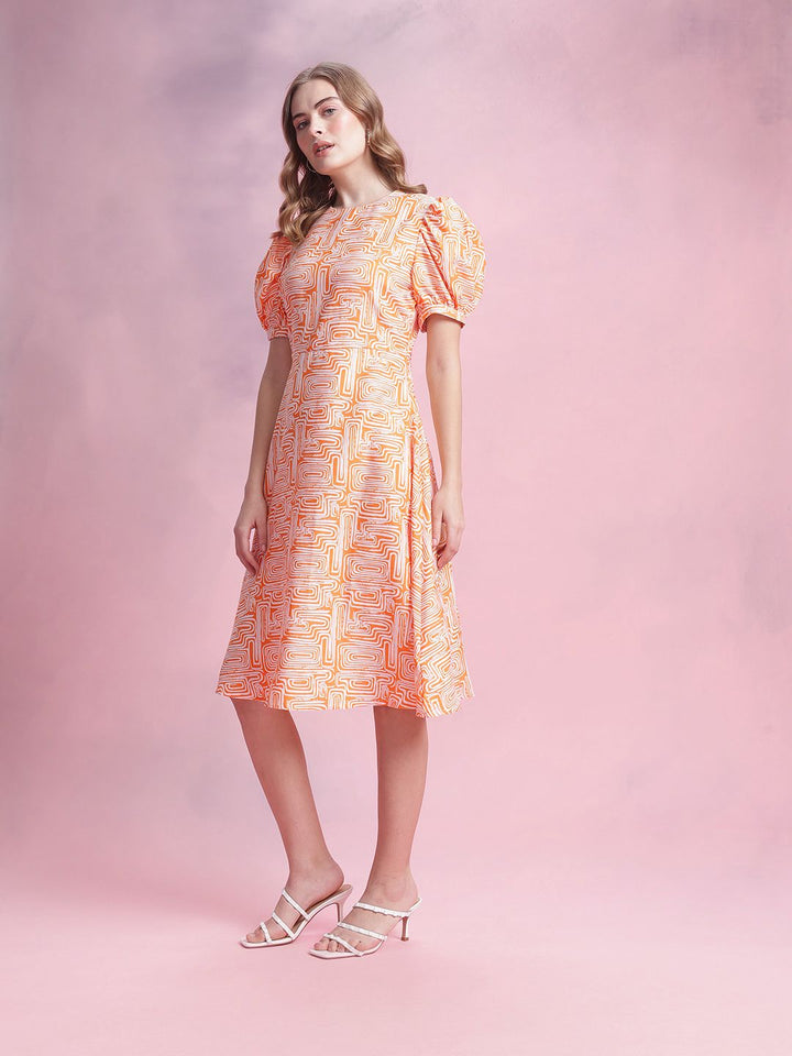 DressBerry Printed Puff Sleeve A-Line Dress