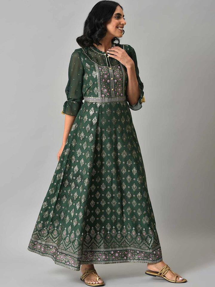 AURELIA Green Ethnic Motifs Ethnic Maxi Maxi Dress