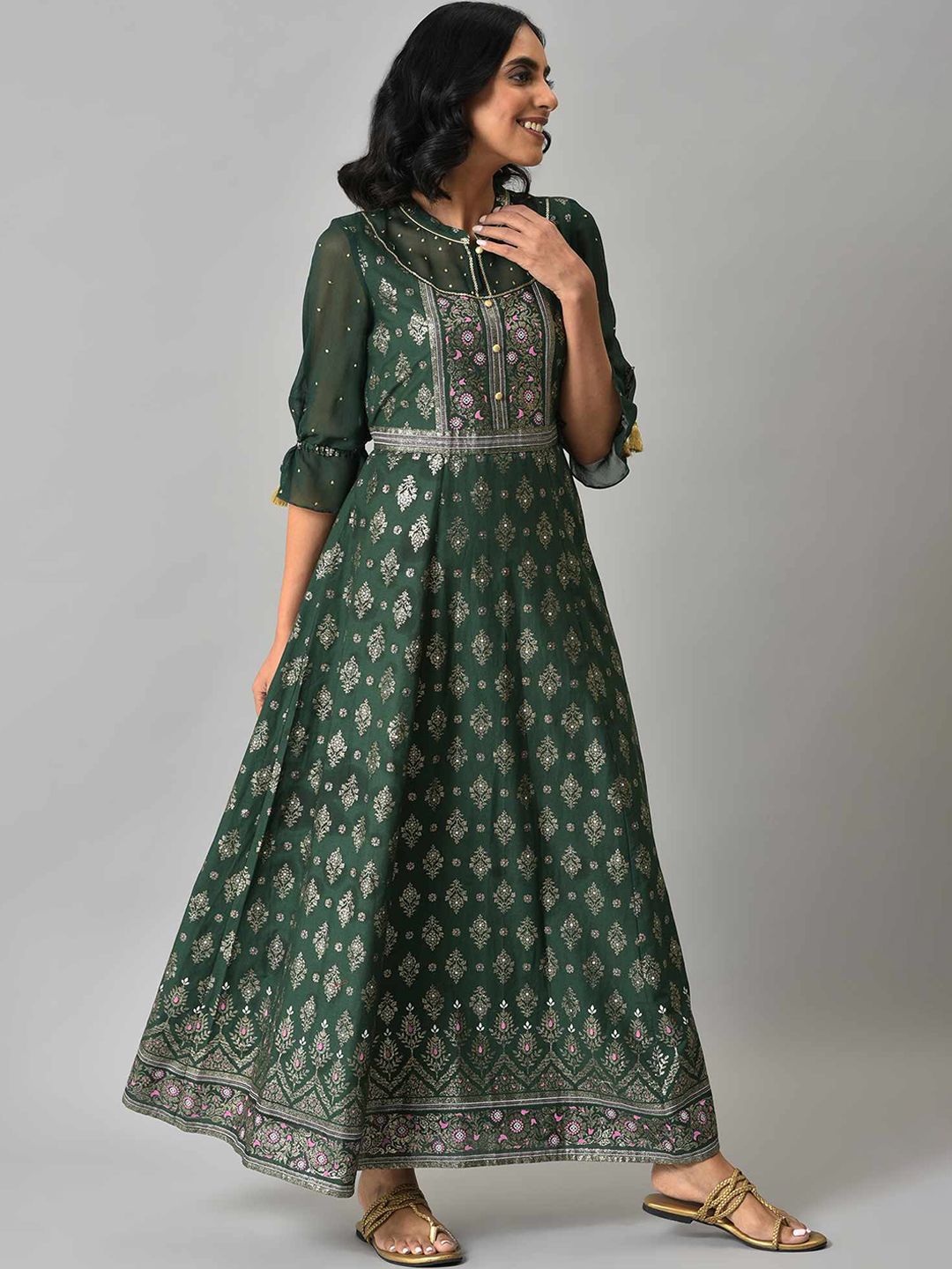 AURELIA Green Ethnic Motifs Ethnic Maxi Maxi Dress
