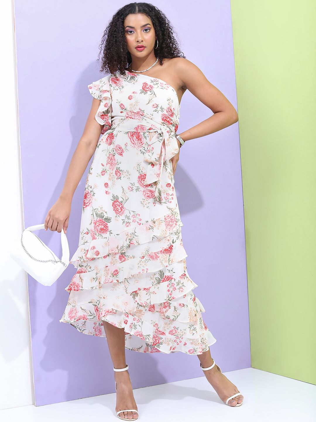 Tokyo Talkies Floral Printed One Shoulder Midi Dress