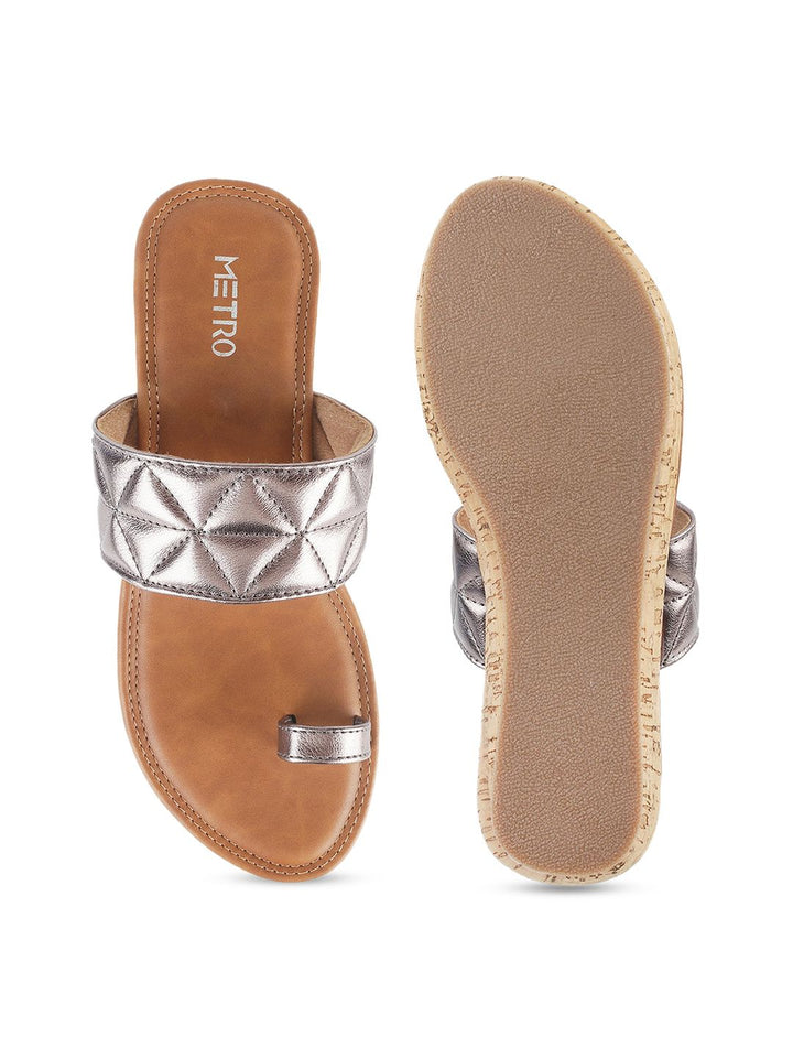 Metro Women Grey & Tan One Toe Wedge Sandal