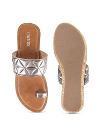 Metro Women Grey & Tan One Toe Wedge Sandal