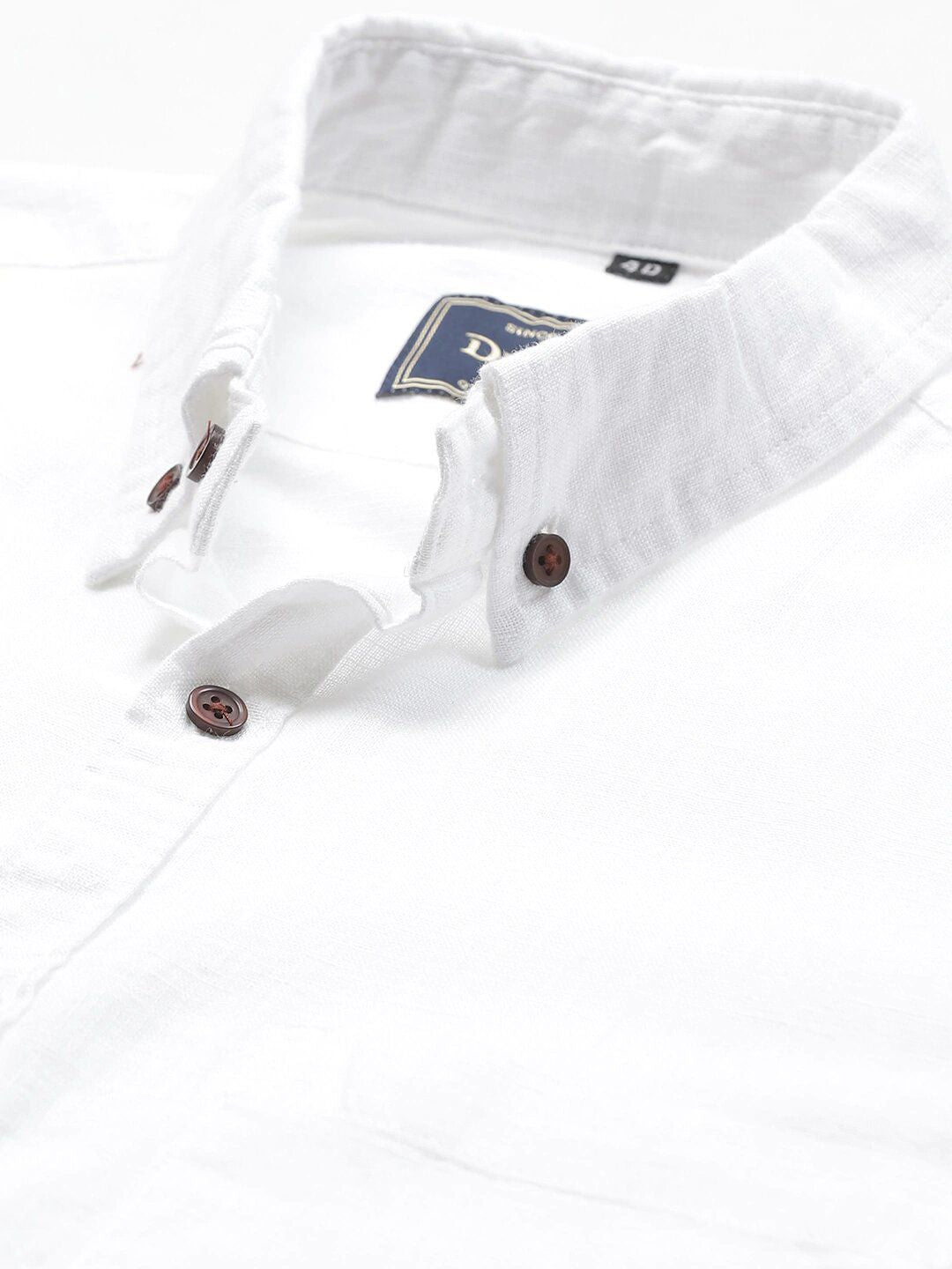 DENNISON Men White Smart Slim Fit Casual Cotton Linen Casual Shirt
