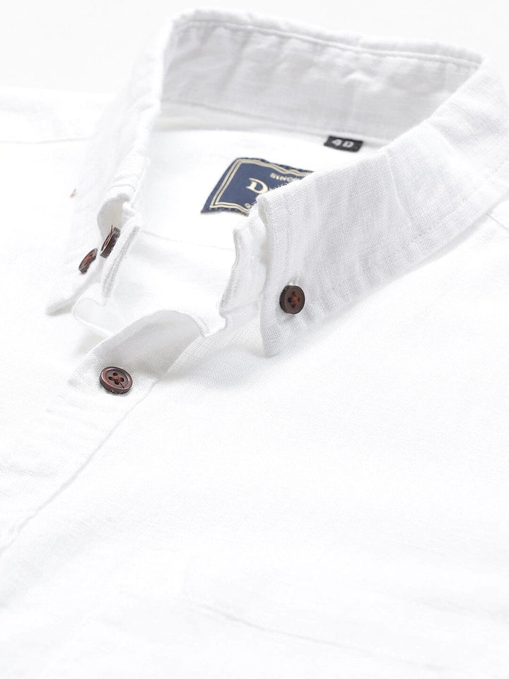 DENNISON Men White Smart Slim Fit Casual Cotton Linen Casual Shirt