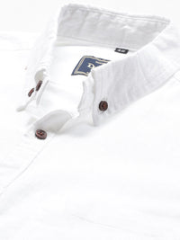 DENNISON Men White Smart Slim Fit Casual Cotton Linen Casual Shirt