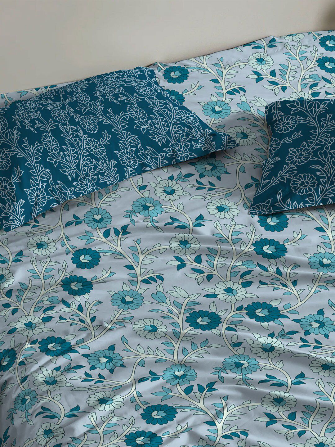 TRIDENT Desert Gardern Blue Urban Comfort Flat 144TC Queen Cotton Bedsheet Set