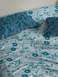 TRIDENT Desert Gardern Blue Urban Comfort Flat 144TC Queen Cotton Bedsheet Set