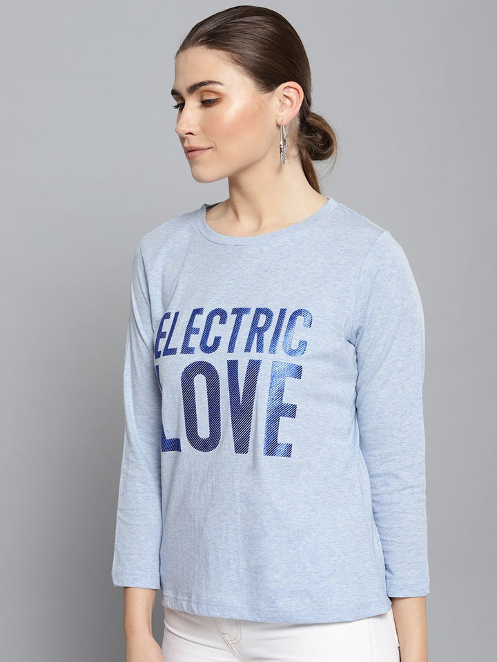 STREET 9 Women Blue Printed Round Neck T-shirt