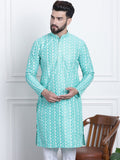 SOJANYA Men Sea Green & White Ethnic Motifs Embroidered Kurta