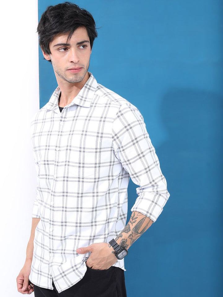 HIGHLANDER Men Windowpane Checked Slim Fit Casual Shirt