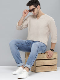 DENNISON Lelaki Beige Comfort Fit Gaya Baju Pejal Kurta
