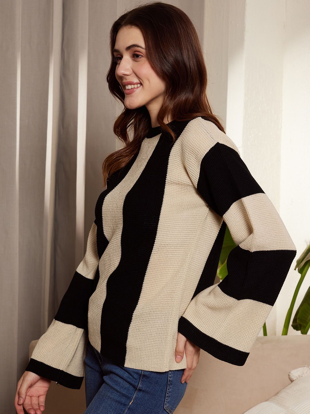Berrylush Striped Acrylic Pullover Sweater