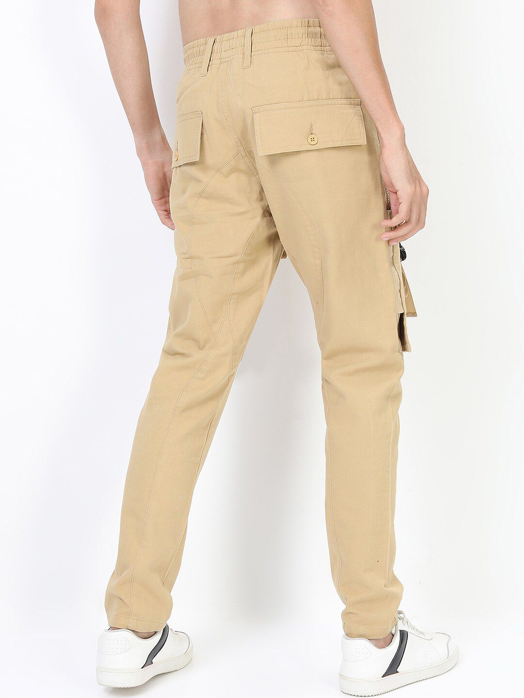 HIGHLANDER Men Beige Easy Wash Cargos Trousers