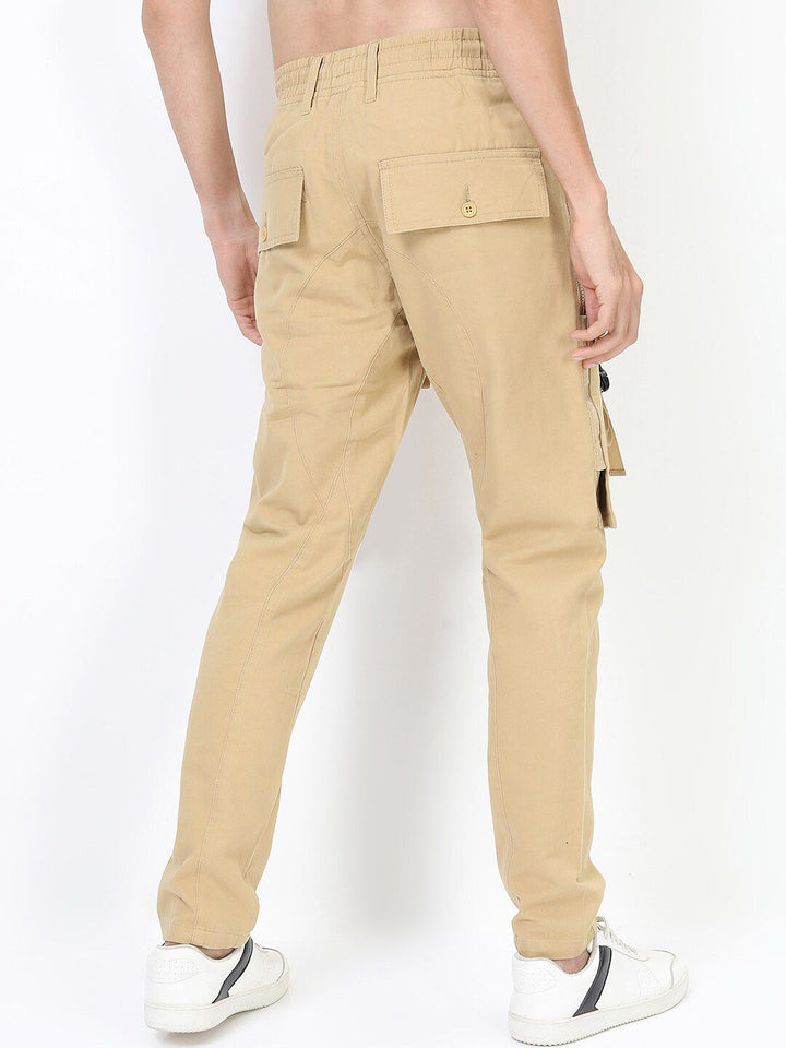 HIGHLANDER Men Beige Easy Wash Cargos Trousers